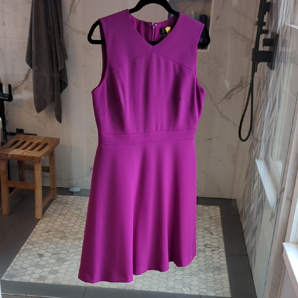 Tahari Purple Sleeveless A-Line Mini Dress Crew Neck Cocktail